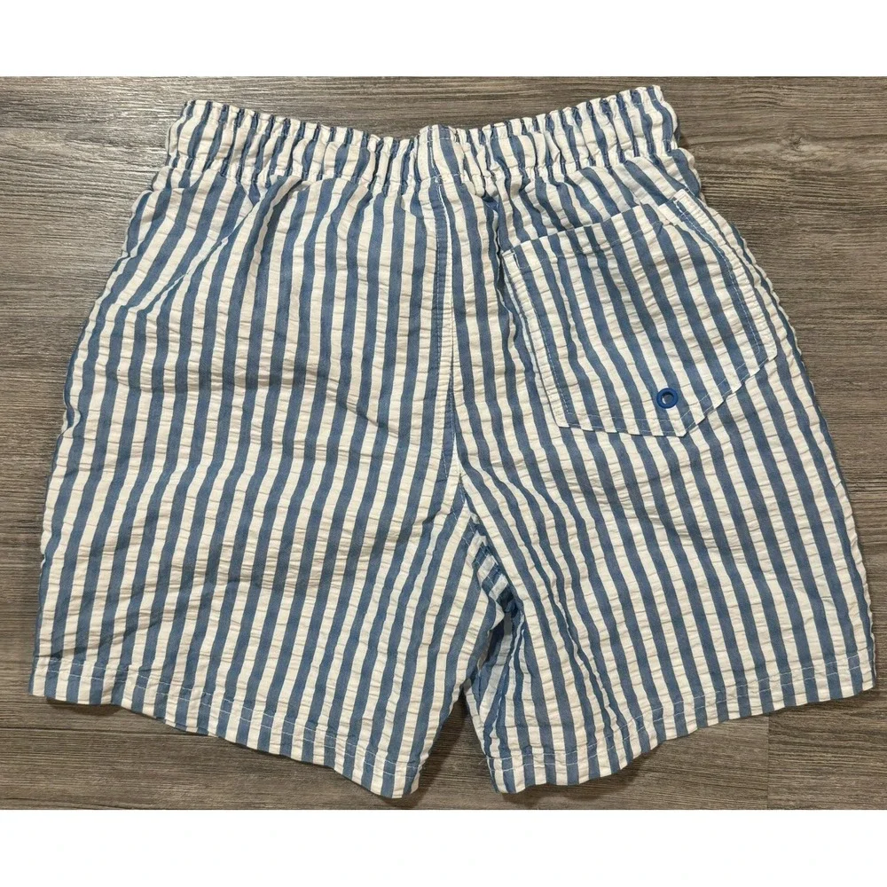 Cat & Jack Boys Blue White Seersucker Stripe Swim Trunks Size L 10/12 Drawstring